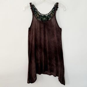 FANG Womens Junior Size 5 Sleeveless Mottled Brown Braided Strap Lace Back Tunic